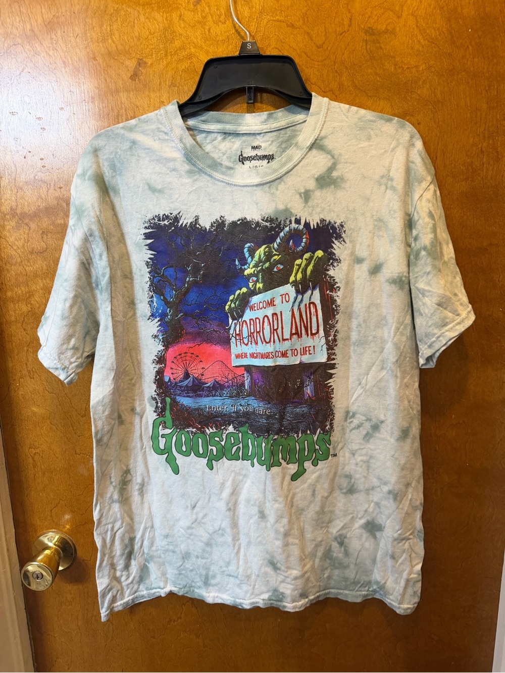 MAD Engine Goosebumps HorrorLand men’s blue tie-dye graphic tshirt size L